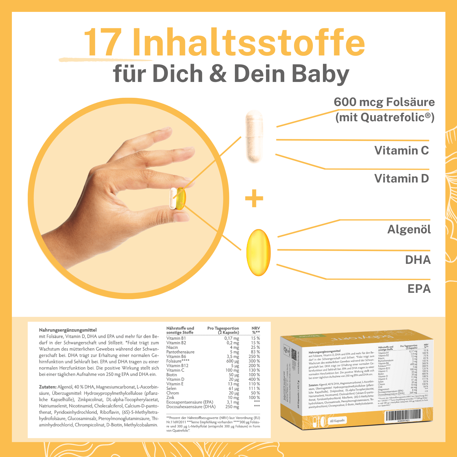 Vorteile auf einen Blick, BabyFORTE Folsäure + Omega-3 ohne Jod
